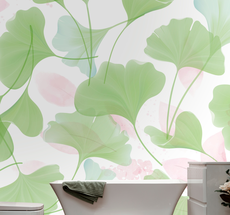 Flower mural with ginkgo leaf design - TenStickers