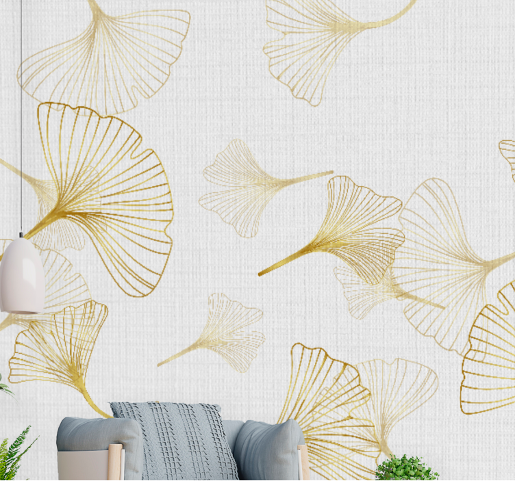 Flower mural with ginkgo leaf patterns - TenStickers