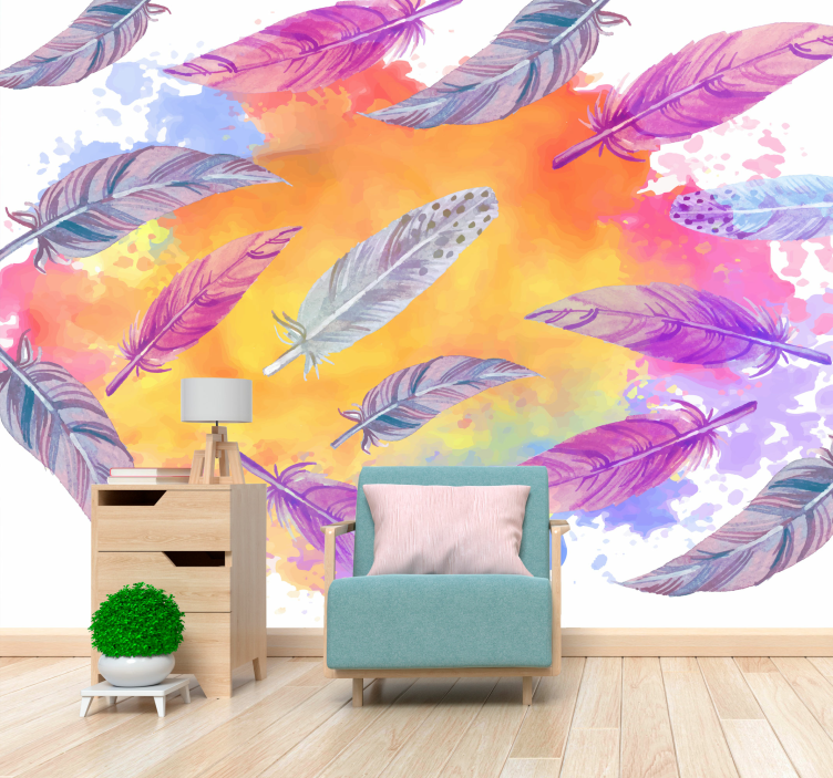 Flower mural with vibrant feather designs - TenStickers