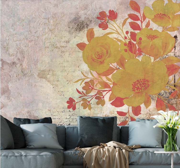 Flower mural yellow floral arrangement - TenStickers