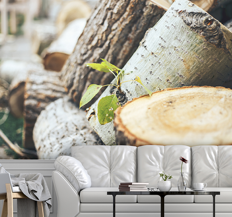 Forest wall mural wood log arrangement - TenStickers