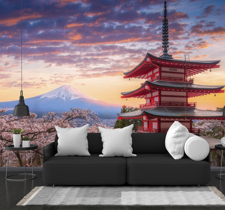 Fuji Mountain and japanese buidlings wall mural - TenStickers