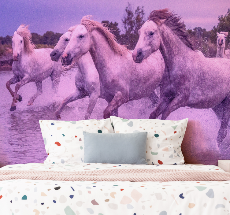 Galloping White Horses animal mural - TenStickers
