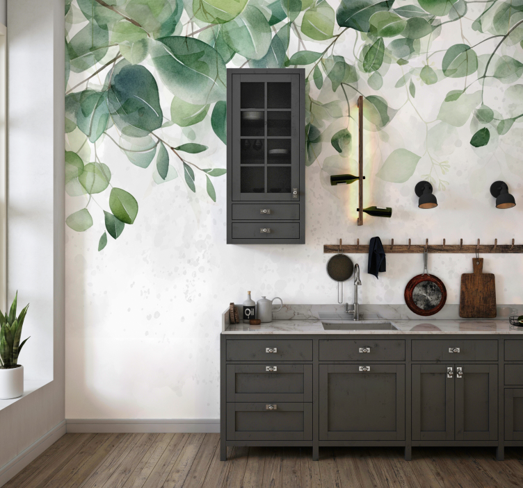 Gentle green twigs kitchen wall mural - TenStickers