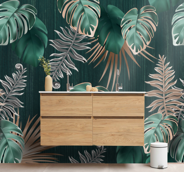 Golden leaves over green Bathroom Murals - TenStickers