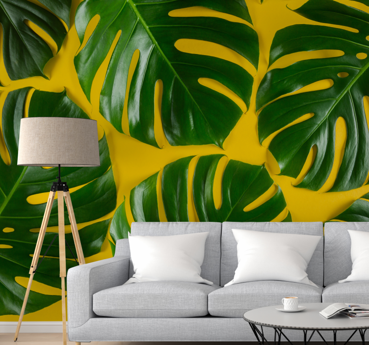 Green and yellow monstera wall mural - TenStickers