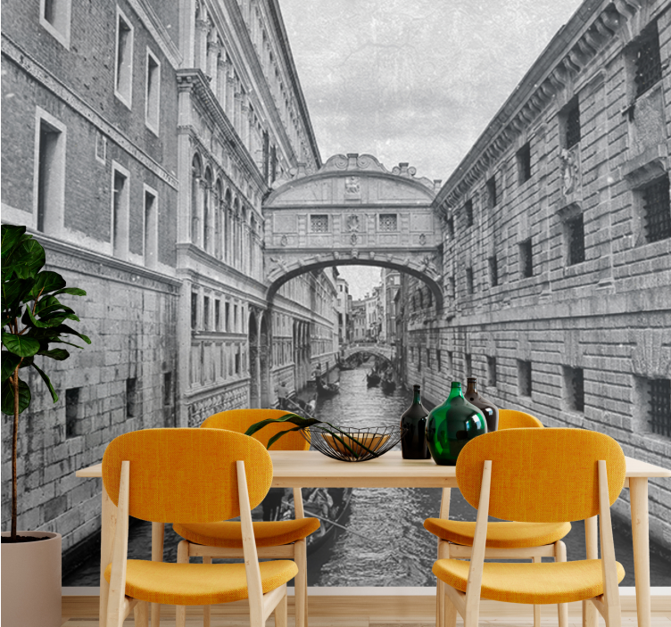Grey Venice canal living room wall mural - TenStickers