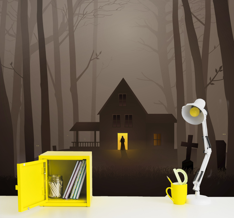 Halloween wall mural creepy haunted house - TenStickers