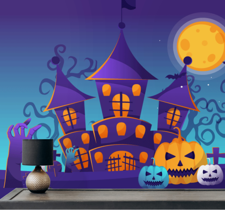 Halloween wall mural haunted castle scene - TenStickers