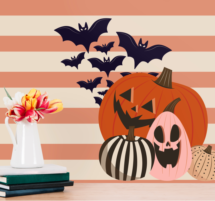 Halloween wall mural jack-o-lanterns and bats - TenStickers