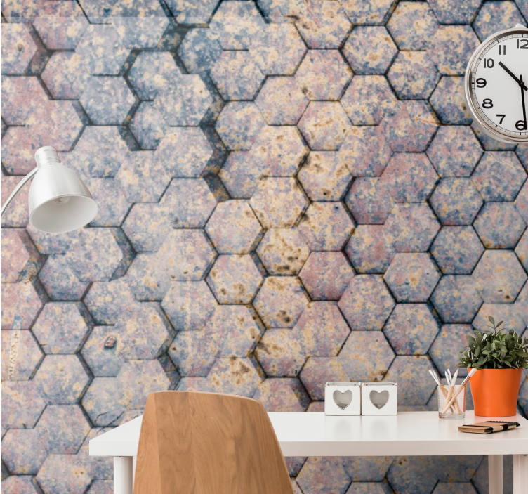 Hexagon block industrial pattern 3D Wall Mural - TenStickers