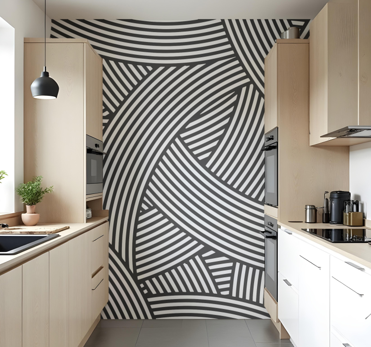 Interlacing black and white lines kitchen wall mural - TenStickers