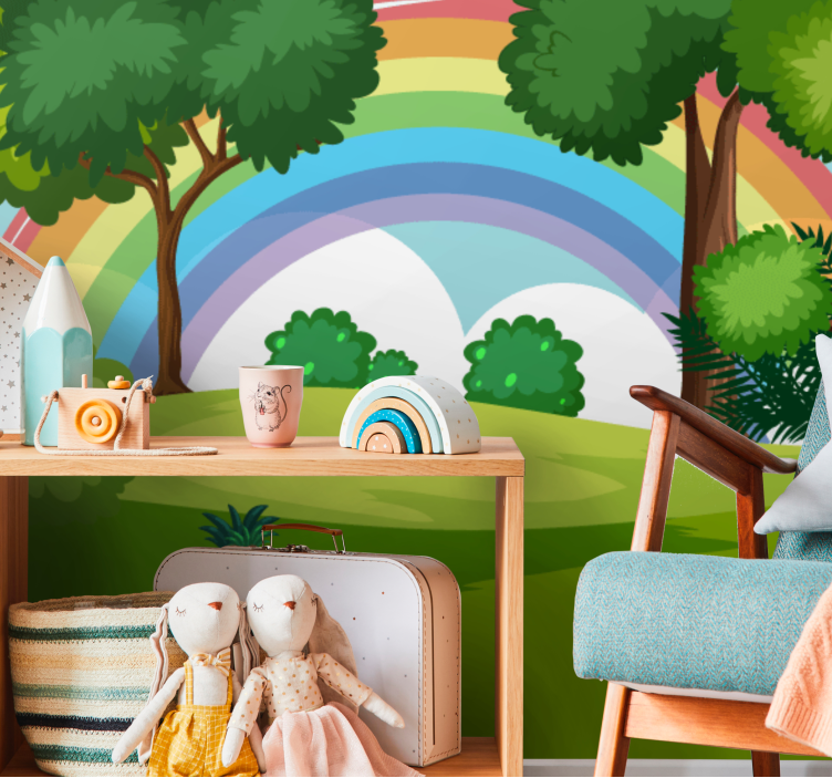 Jungle wall mural rainbow forest scene - TenStickers