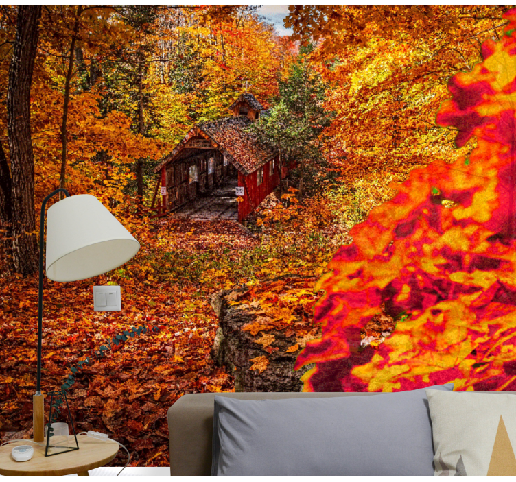 Landscape mural autumn cottage scene - TenStickers