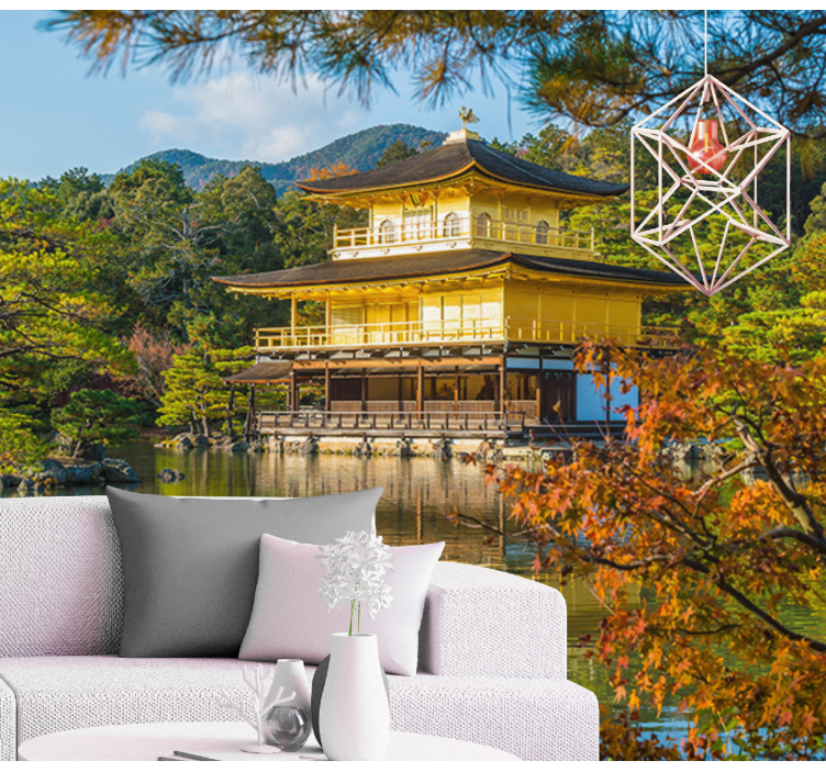 Landscape mural golden pavilion reflection - TenStickers