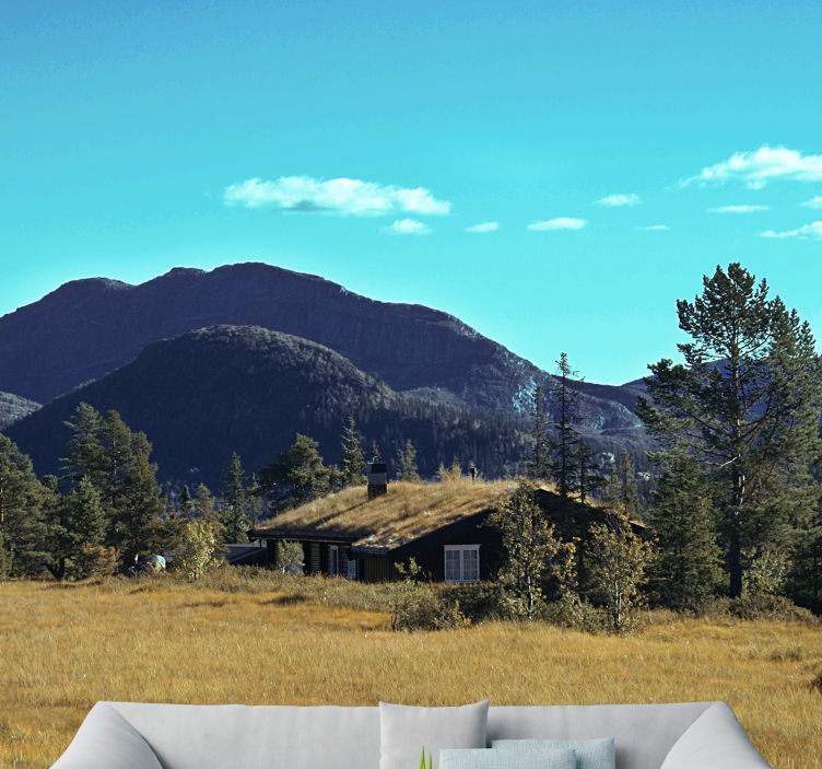 Landscape mural mountain cabin escape - TenStickers