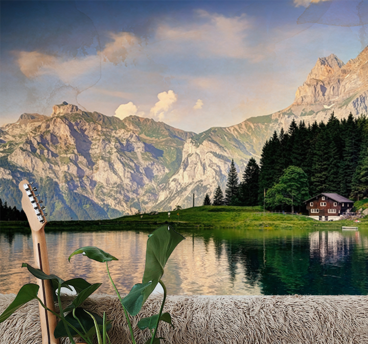 Landscape mural mountain lake retreat - TenStickers