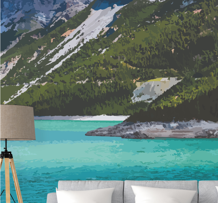 Landscape mural mountain lake serenity - TenStickers