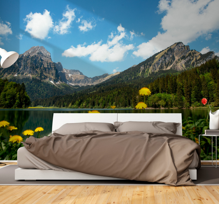 Landscape mural mountain lakeside view - TenStickers