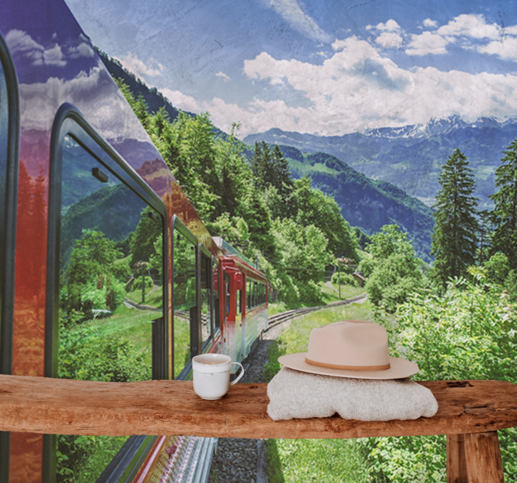 Landscape mural mountain railway adventure - TenStickers