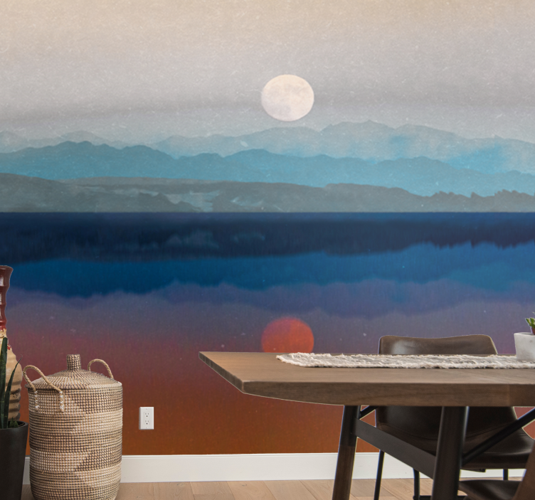 Landscape mural mountain sunset reflection - TenStickers