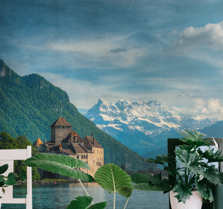 Landscape mural mountainous castle view - TenStickers