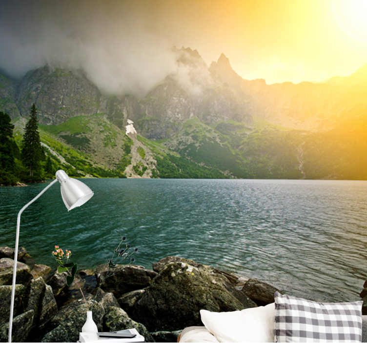 Landscape mural mountainous lake view - TenStickers