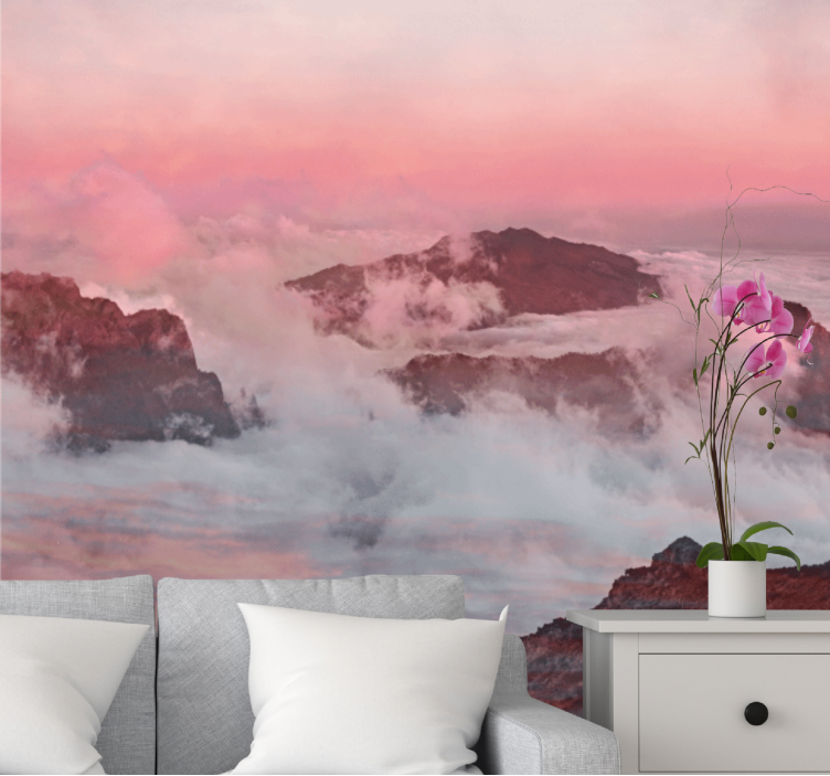 Landscape mural mountainous pink clouds - TenStickers