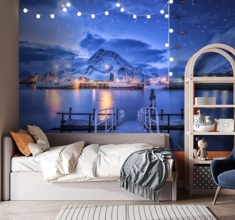 Landscape mural mountainous port view - TenStickers