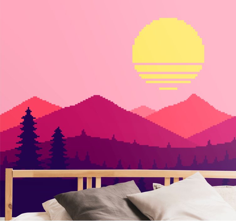 Landscape mural pixelated mountain sunset - TenStickers