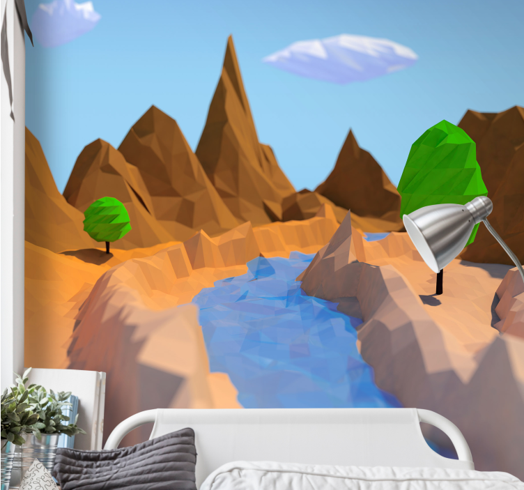 Landscape mural polygonal river scene - TenStickers