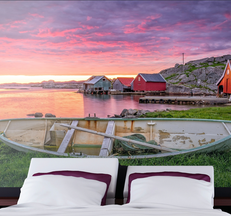 Landscape mural scenic coastal village - TenStickers