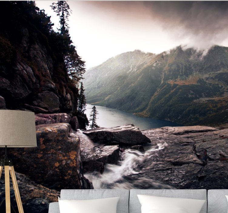 Landscape mural scenic lake view in the mountains - TenStickers