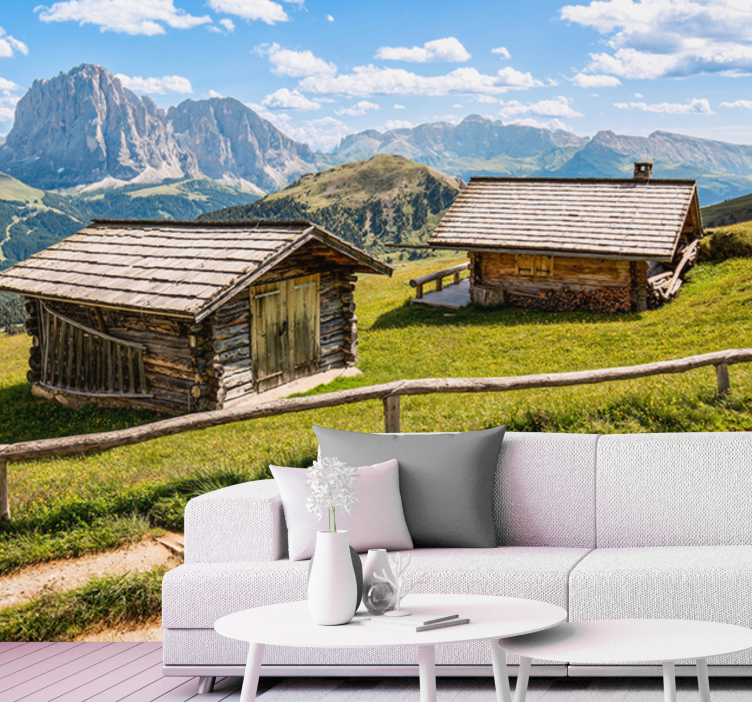 Landscape mural scenic mountain cabins - TenStickers