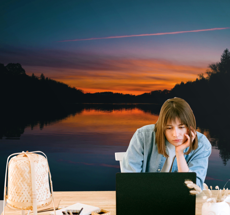 Landscape mural serene lake sunset - TenStickers