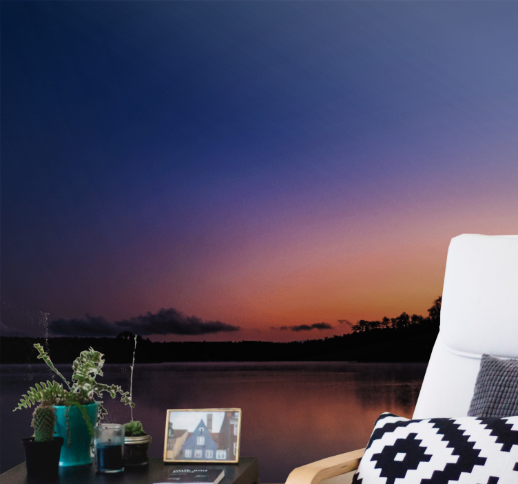 Landscape mural serene lakeside sunset - TenStickers