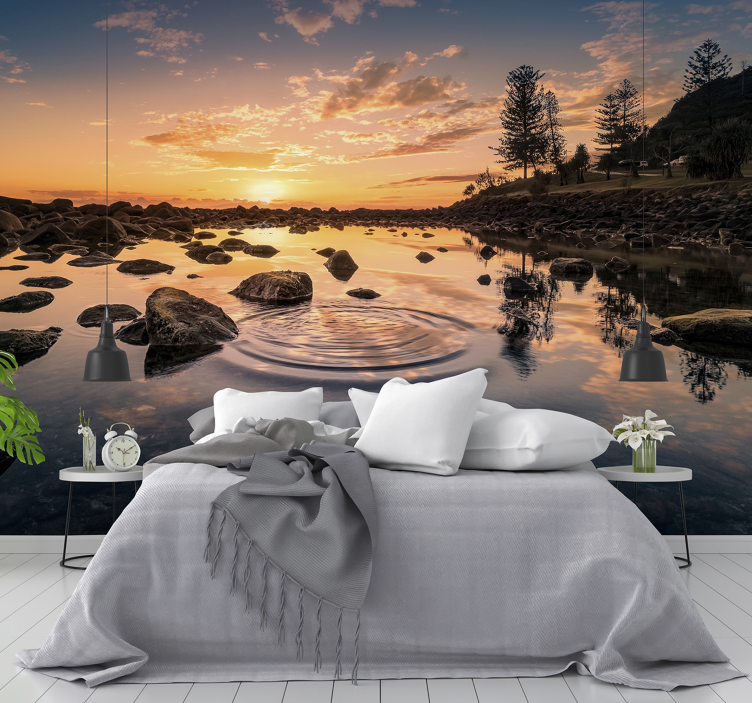 Landscape mural serene sunset reflections - TenStickers