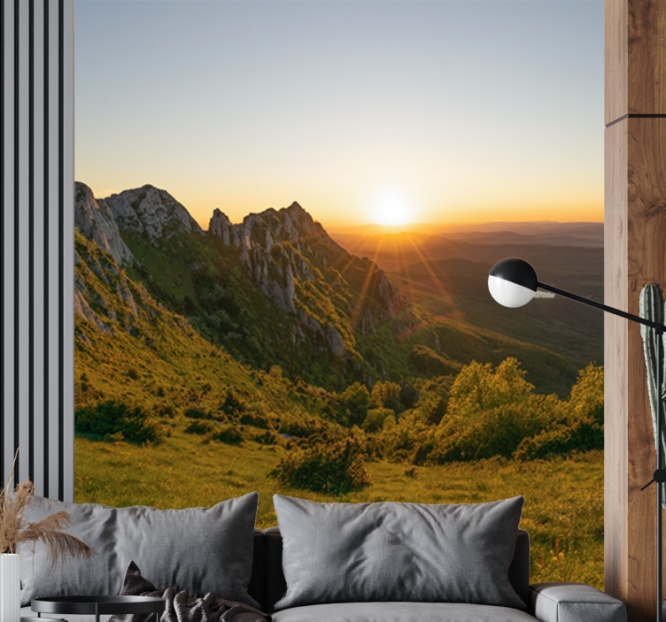 Landscape mural sunset over mountains - TenStickers