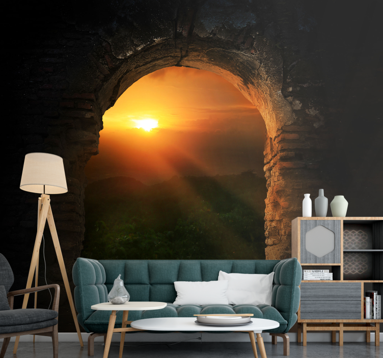 Landscape mural sunset through arch - TenStickers