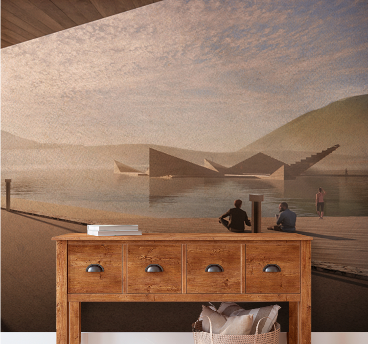 Landscape mural tranquil lakeshore view - TenStickers