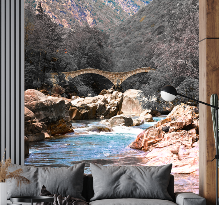 Landscape mural tranquil river crossing - TenStickers