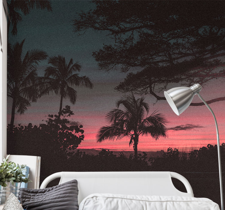 Landscape mural tropical sunset silhouette - TenStickers