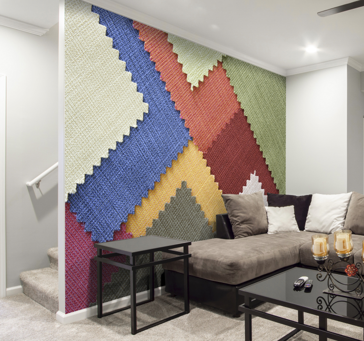 Living room wall mural geometric textured design - TenStickers