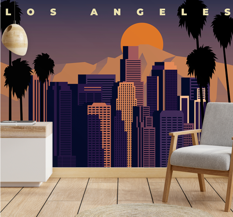 Los Angeles sunset city living room wall mural - TenStickers