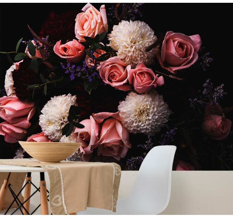 Luxurious bouquet  pink roses wall mural - TenStickers