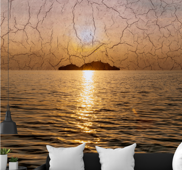 Mountain wall mural dusk over the ocean - TenStickers