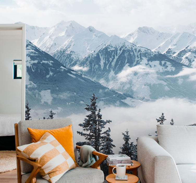 Mountain wall mural grand snow-covered peaks - TenStickers