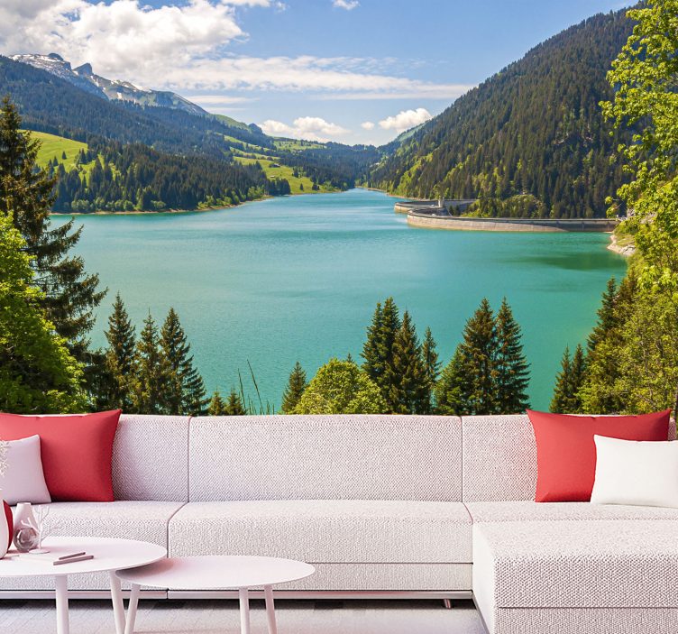 Mountain wall mural serene lake reflection - TenStickers