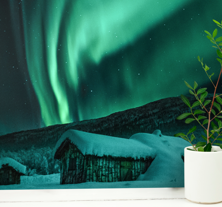 Mountain wall mural snowy landscape aurora - TenStickers
