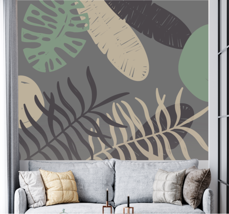 Nature wall mural artistic leaf designs - TenStickers